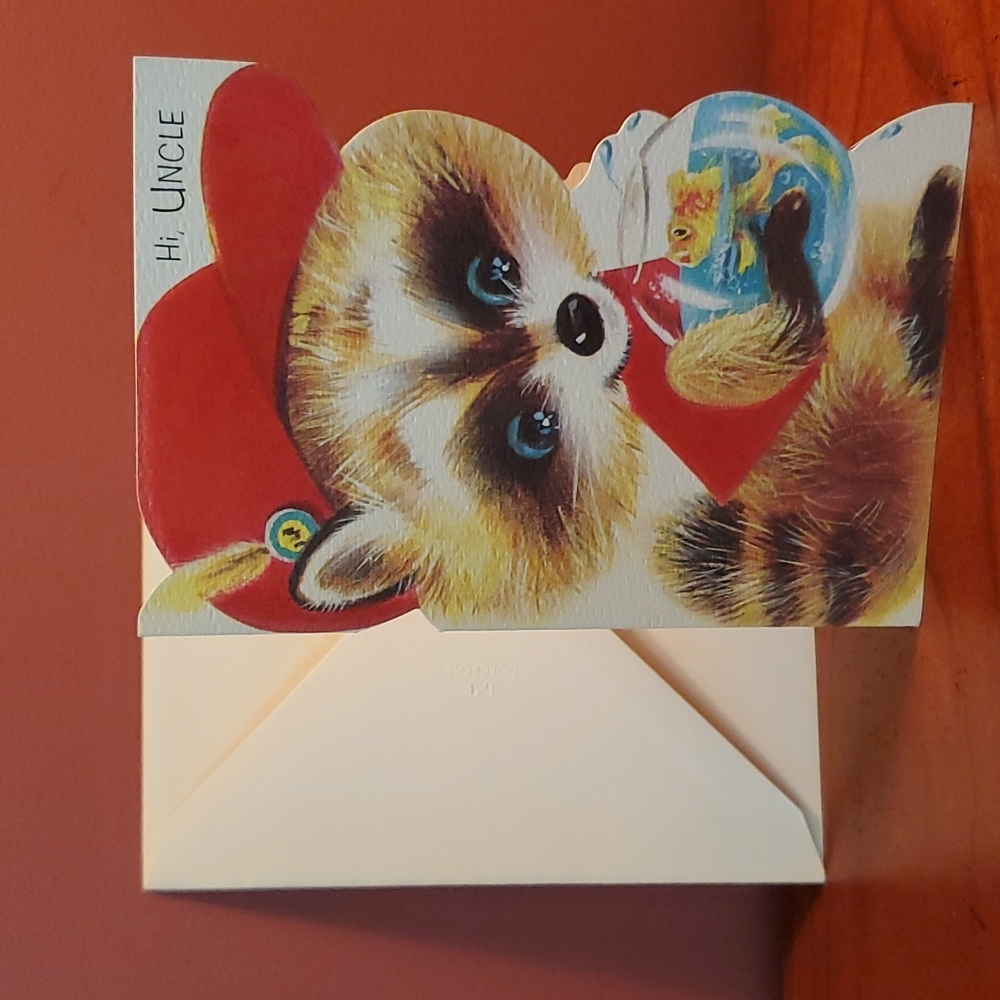 UNUSED, Vintage 1940s Norcross (Flocked) Birthday Card for Uncle